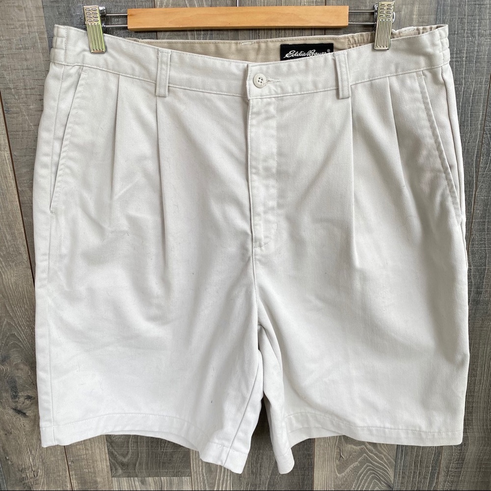 NWT NEW Eddie Bauer Tall Men's Khaki Sand 7" Elastic TM Shorts Size 34 White
